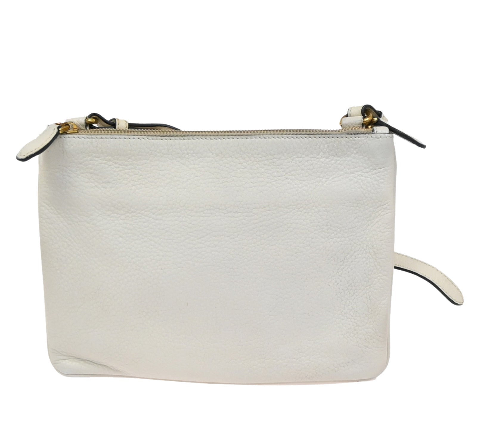 Prada Double Zip Crossbody Bag Vitello Daino White Leather Shoulder Bag Bag (Pre-Owned)