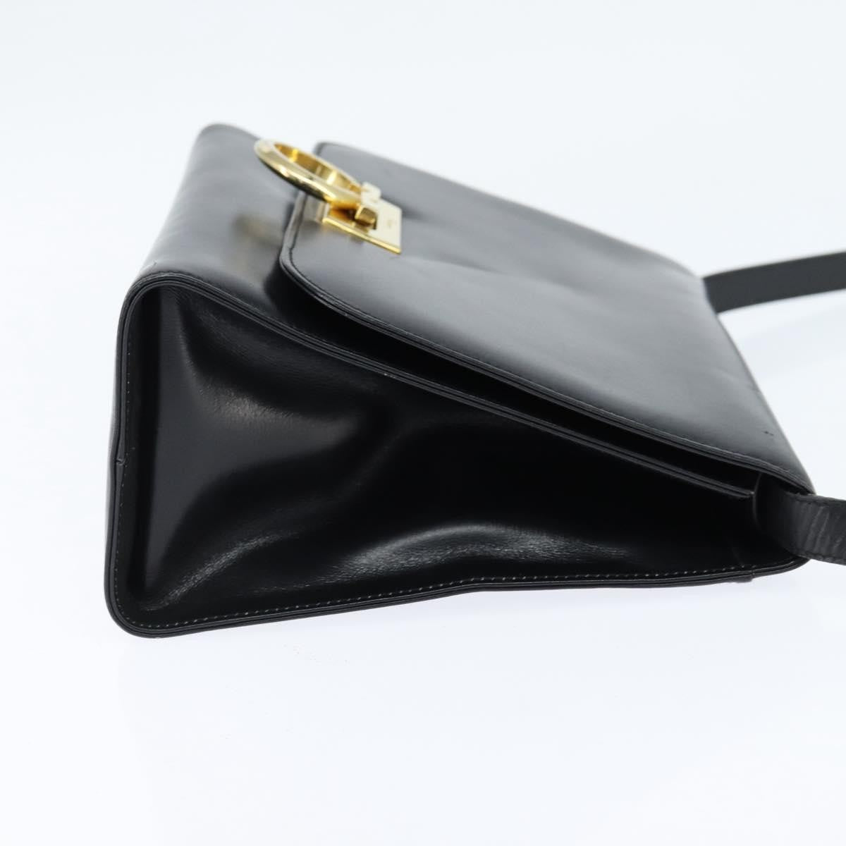 Salvatore Ferragamo Gancini Flap Shoulder Bag Leather Black Leather Shoulder Bag Bag (Pre-Owned)