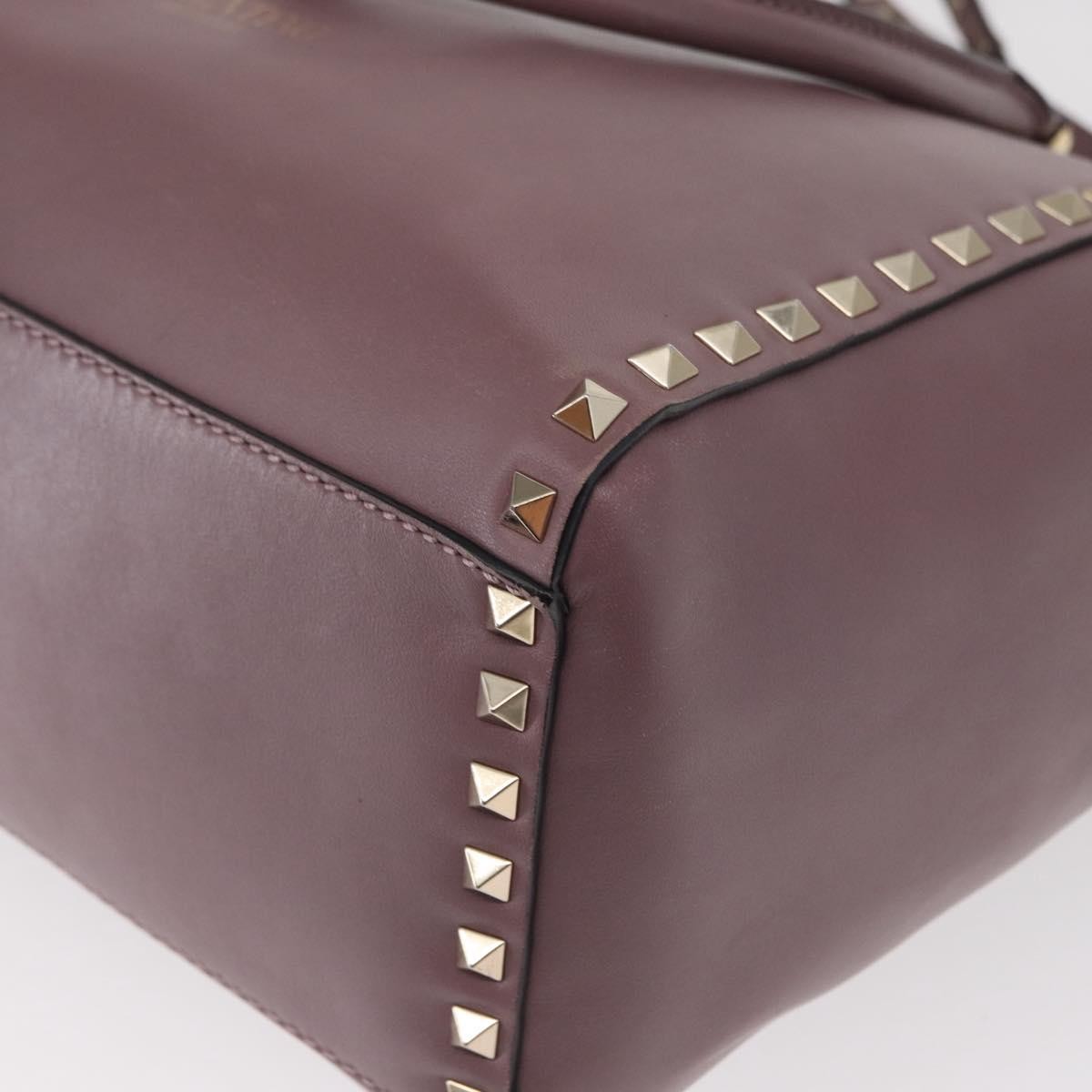 Valentino Garavani Rockstud Tote Rigid Leather Purple Leather Handbag (Pre-Owned)