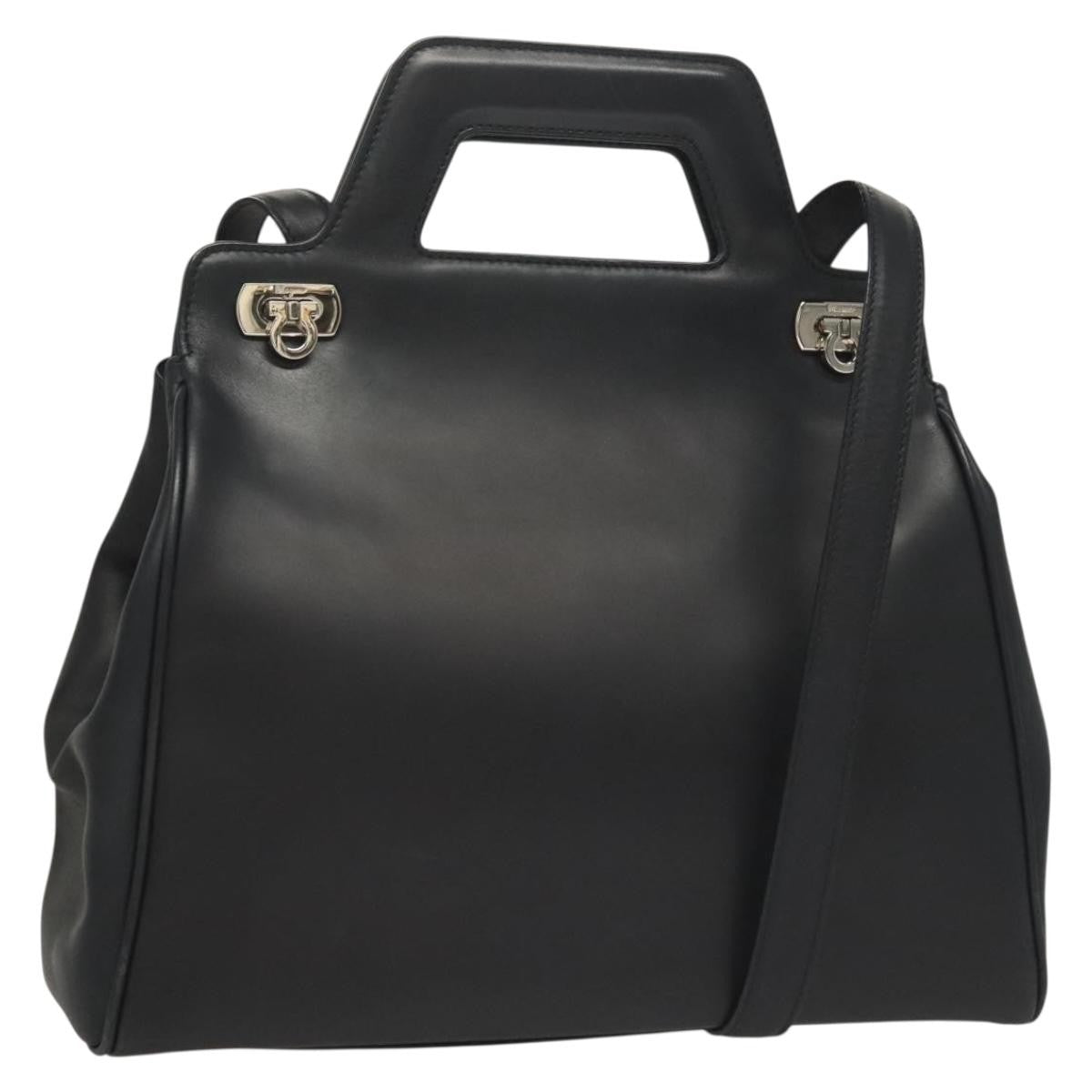 Salvatore Ferragamo Soft W Tote Leather Black Leather Tote Bag Bag (Pre-Owned)