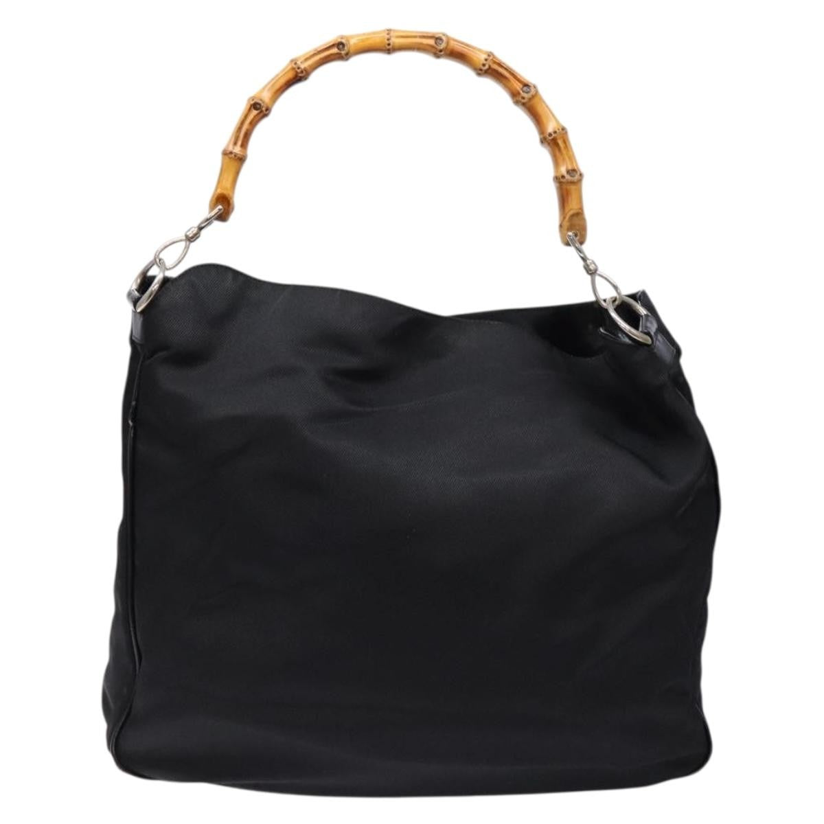 Gucci Vintage Bamboo Handle Tote Nylon Black Nylon Bag (Pre-Owned)