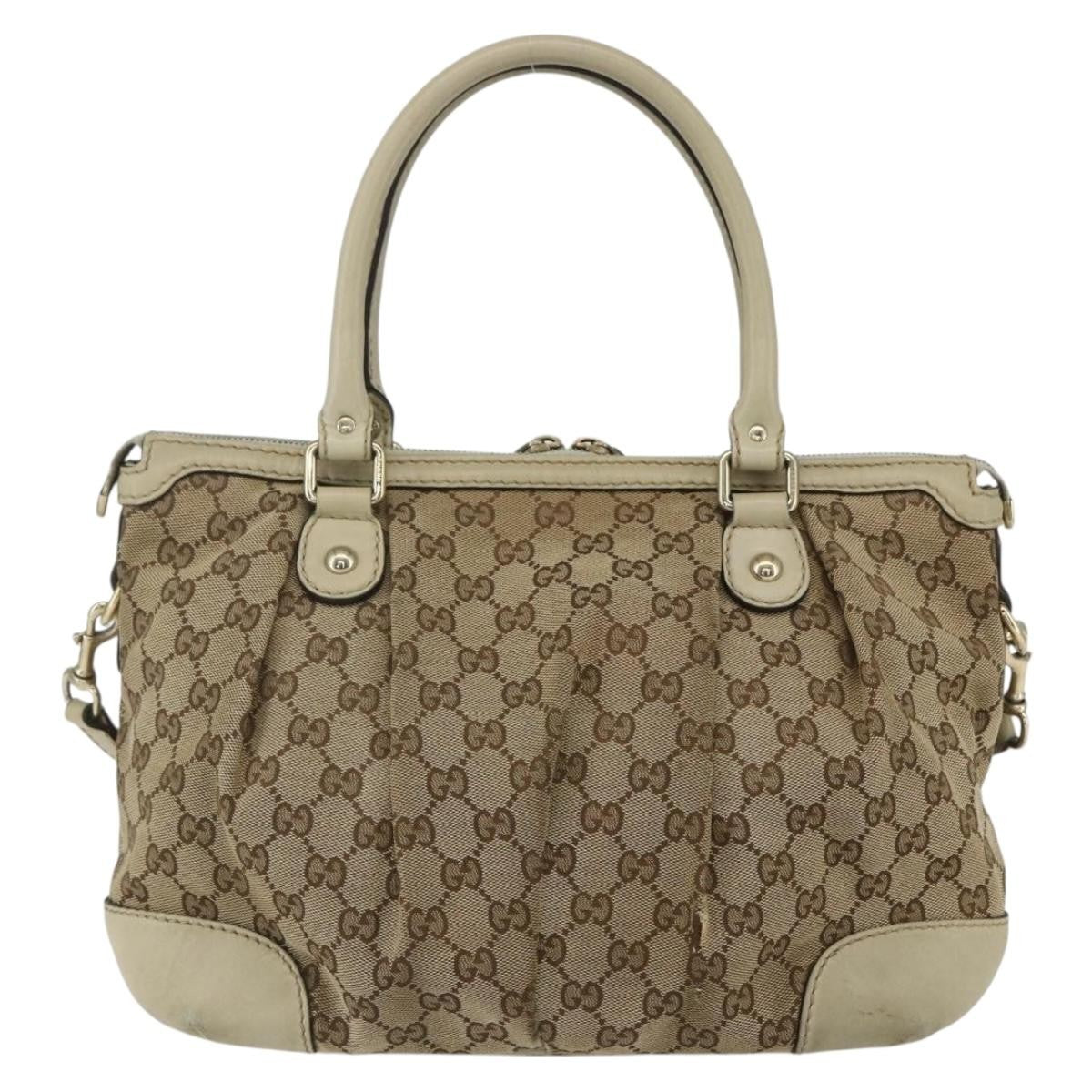 Gucci Sukey Top Handle Satchel Gg Coated Canvas Beige Canvas Handbag (Pre-Owned)
