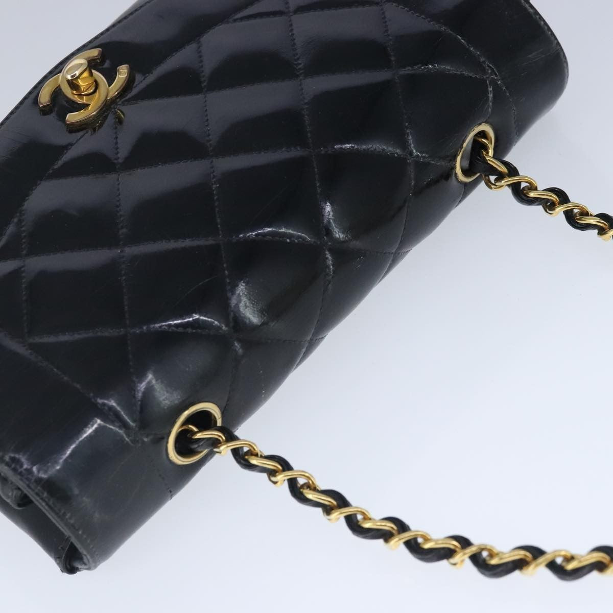 Chanel Vintage So Black Diana Flap Bag Quilted Patent Black Patent_Leather Shoulder Bag Bag (Pre-Owned)