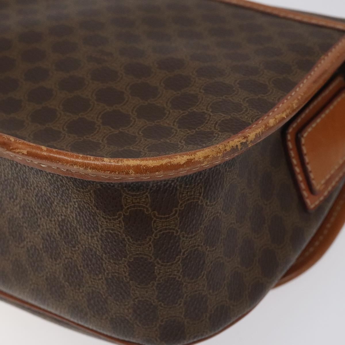 Celine Vintage Macadam Circle Logo Shoulder Bag Canvas And Leather Brown Canvas Shoulder Bag Bag (Pre-Owned)