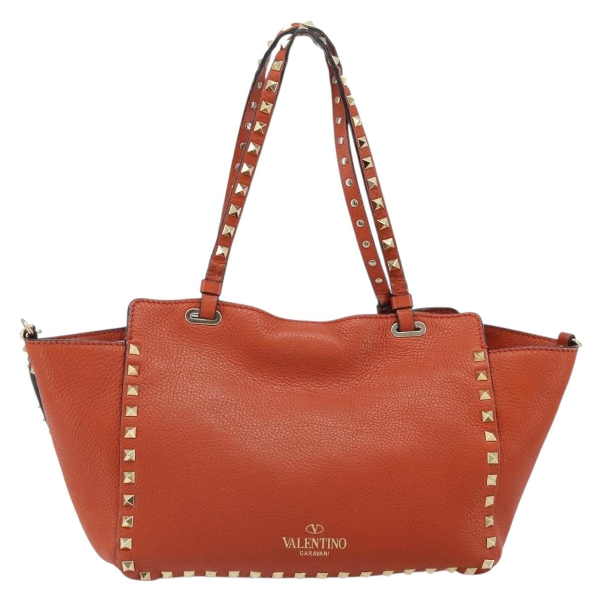 Valentino Garavani Rockstud Tote Soft Leather Orange Leather Tote Bag Bag (Pre-Owned)