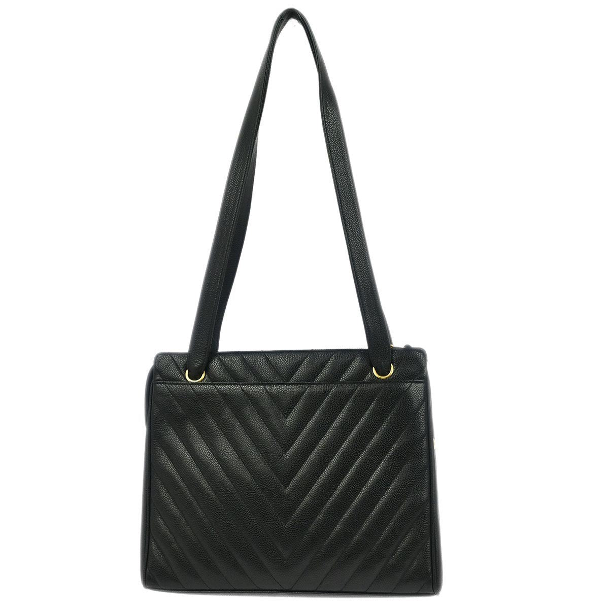 Chanel Vintage Zip Shoulder Bag Chevron Caviar Black Calfskin Shoulder Bag Bag (Pre-Owned)