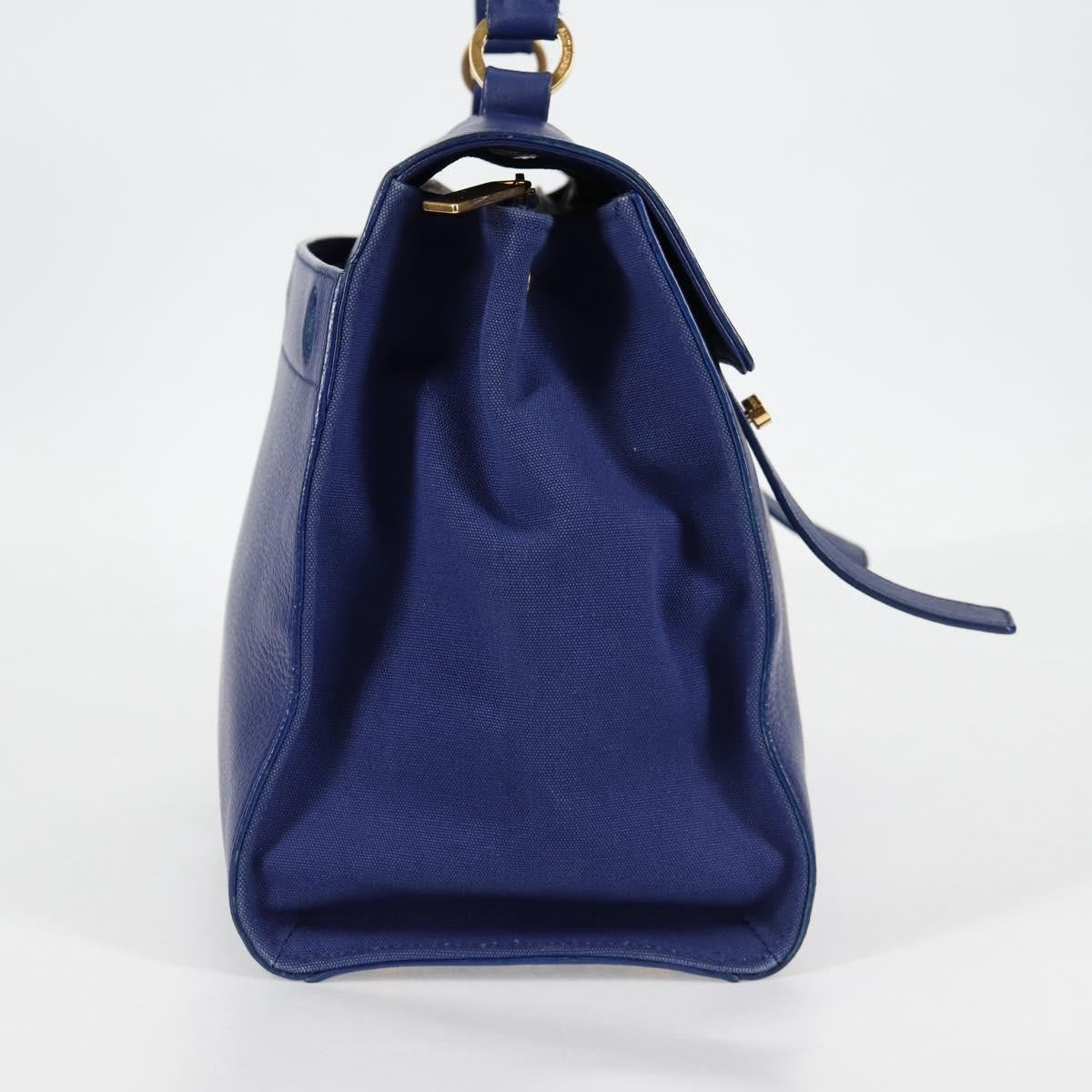 Saint Laurent Muse Two Bag Leather With Canvas Blue Leather Shoulder Bag Bag (Pre-Owned)