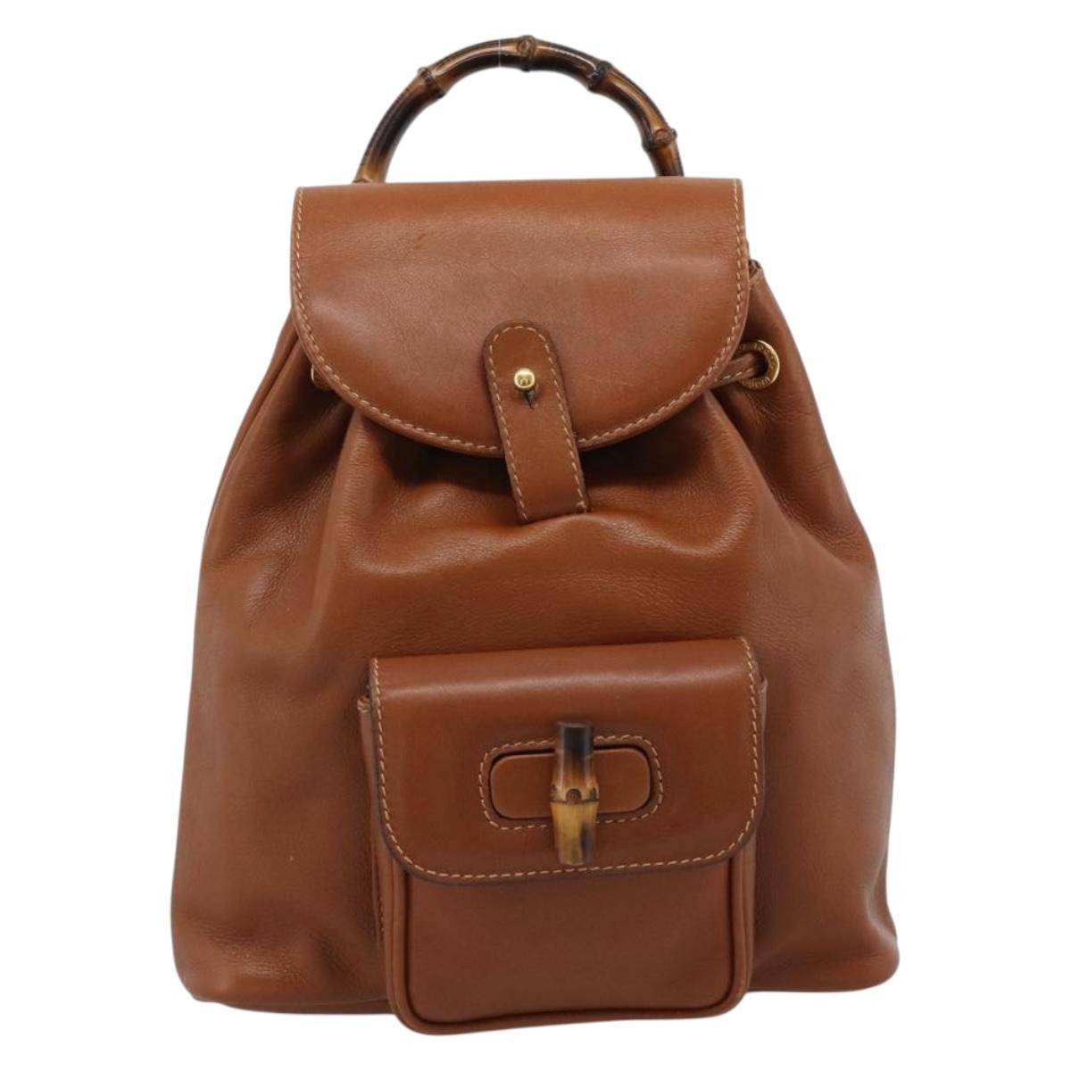 Gucci Vintage Bamboo Backpack Leather Brown Leather Backpack Bag (Pre-Owned)