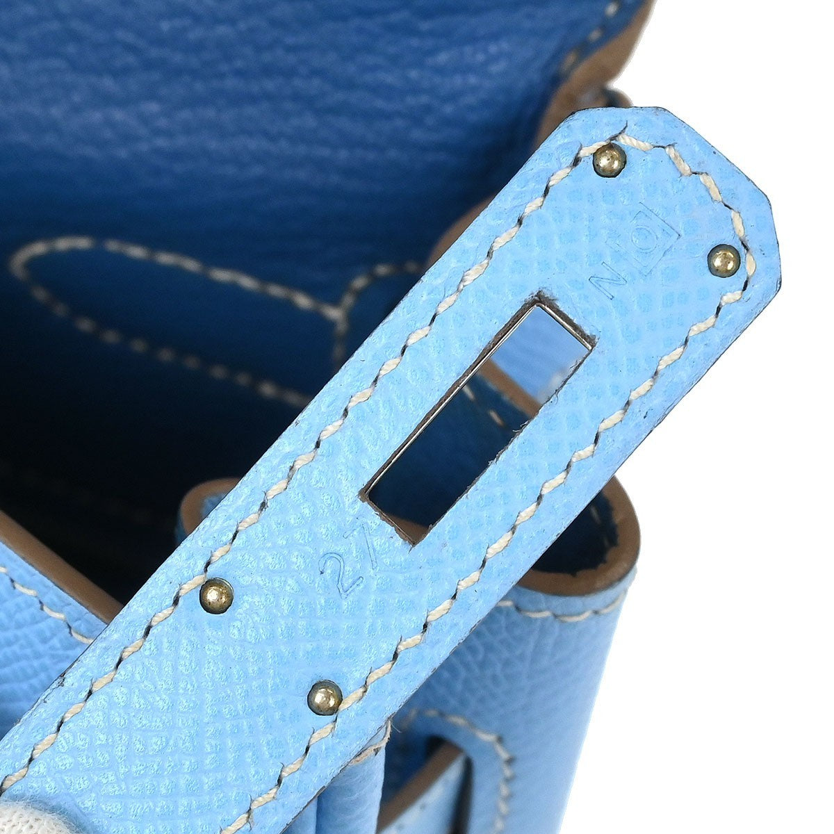Hermes Kelly Handbag Blue Epsom With Palladium Hardware Blue Leather Handbag (Pre-Owned)