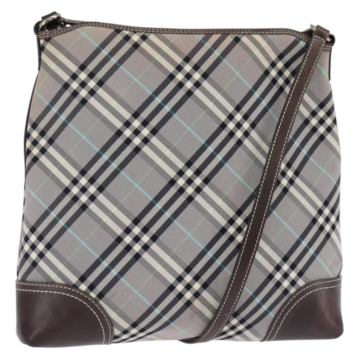 Burberry Nova Check Blue Label Canvas Gray Nylon Shoulder Bag Bag (Pre-Owned)
