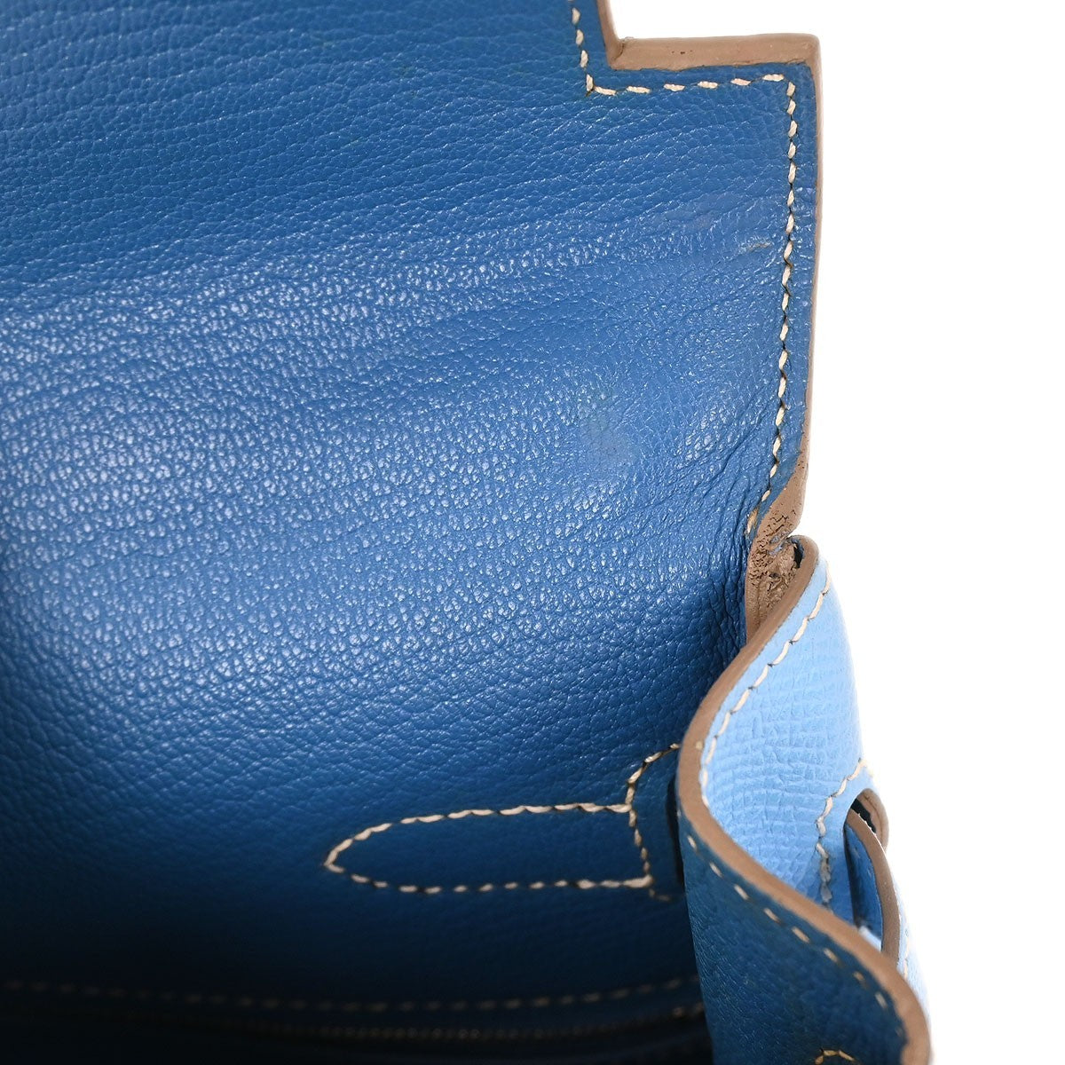 Hermes Kelly Handbag Blue Epsom With Palladium Hardware Blue Leather Handbag (Pre-Owned)