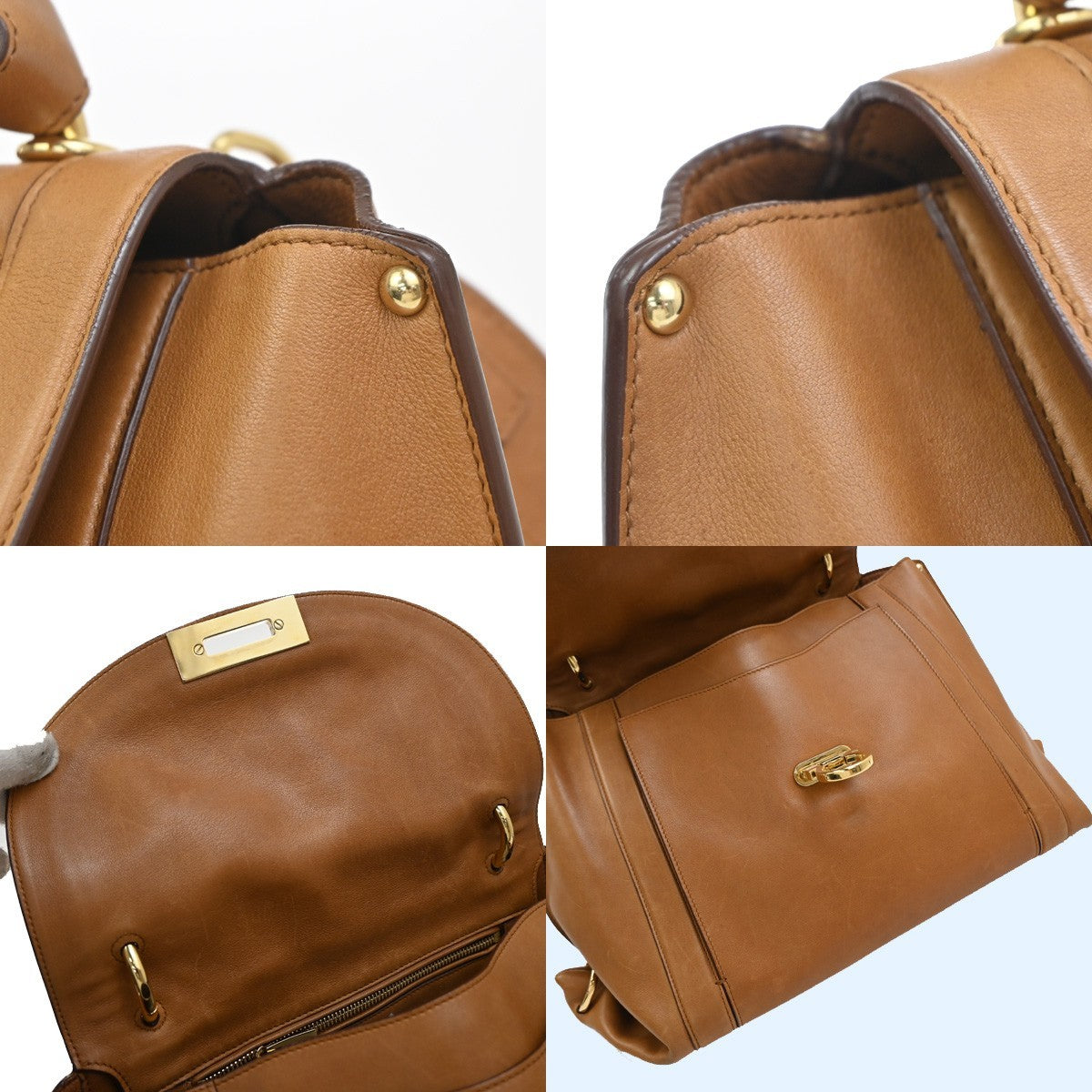 Salvatore Ferragamo Suzanna Satchel Smooth Leather Brown Leather Handbag (Pre-Owned)
