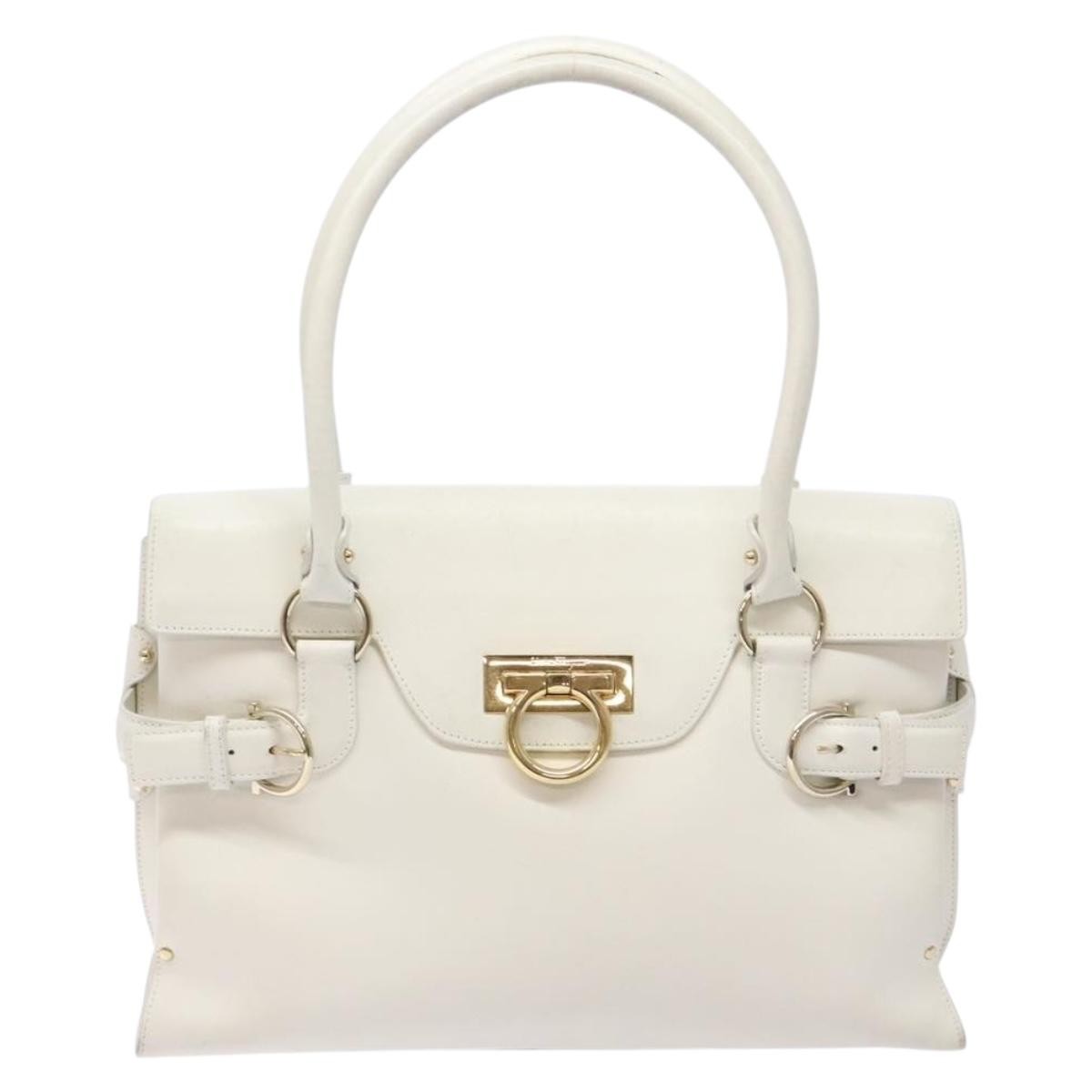 Salvatore Ferragamo Virna Satchel Leather White Leather Handbag (Pre-Owned)