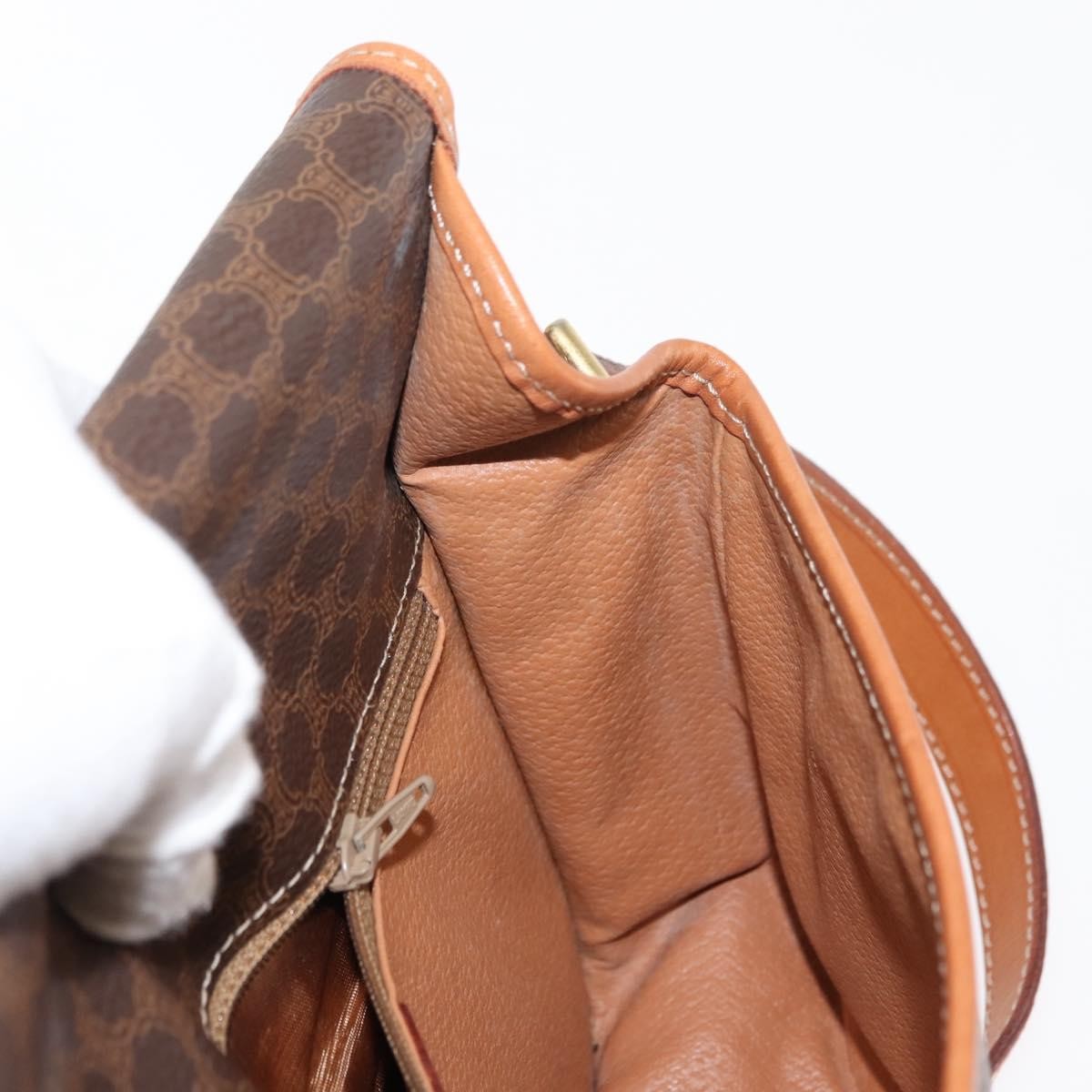 Celine Vintage Macadam Circle Logo Shoulder Bag Canvas And Leather Brown Canvas Bag (Pre-Owned)