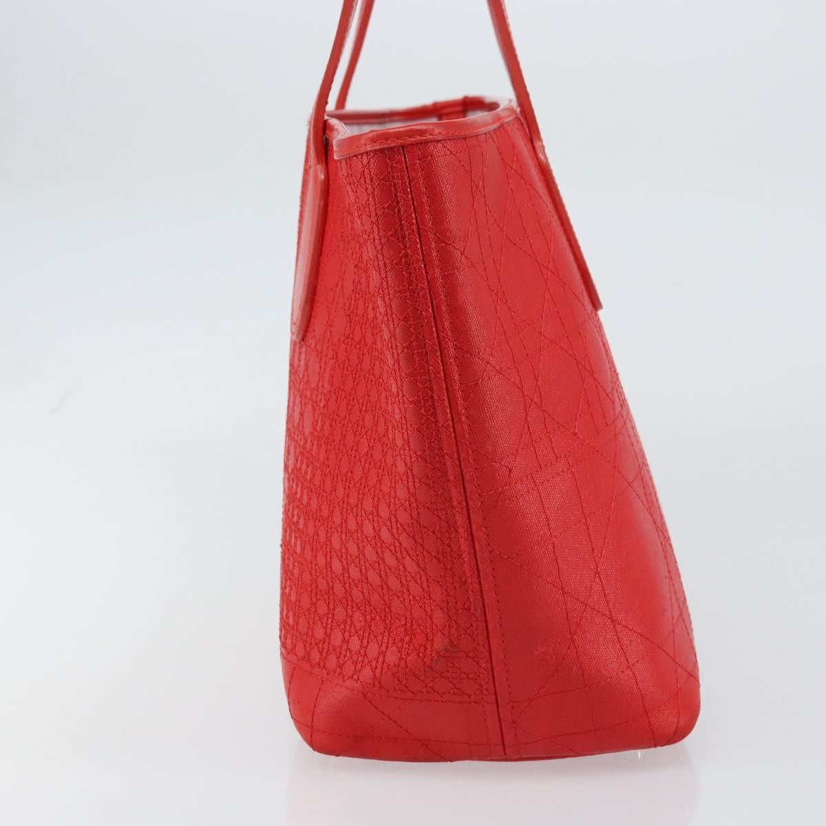 Christian Dior Panarea Tote Printed Cannage Quilt Canvas Red Canvas Tote Bag Bag (Pre-Owned)
