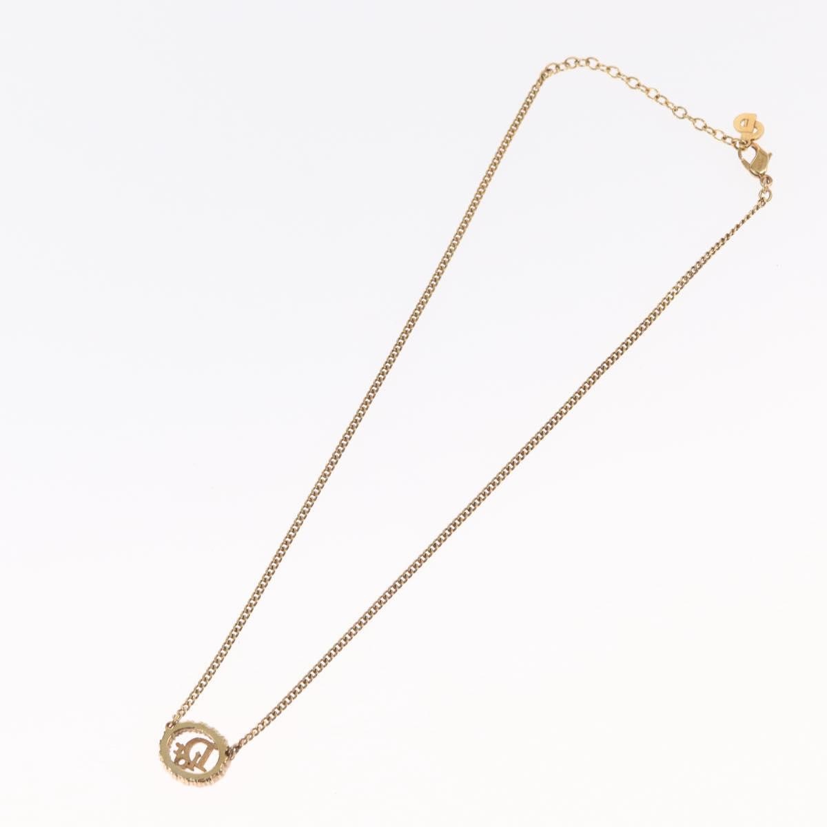 Christian Dior Vintage Logo Round Pendant Necklace Metal And Crystals Gold Metal Necklace Jewelry (Pre-Owned)
