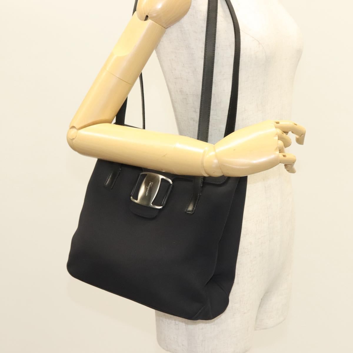 Salvatore Ferragamo Vala Shoulder Bag Leather Black Canvas Shoulder Bag Bag (Pre-Owned)