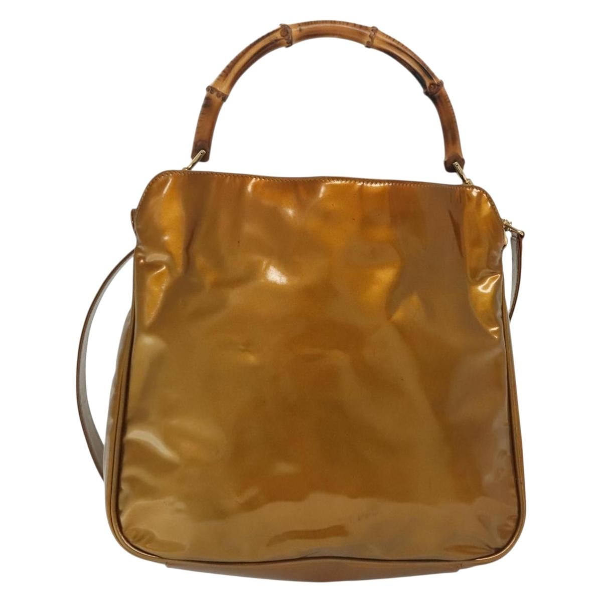 Gucci Vintage Bamboo Handle Bag Patent Leather Gold Patent_Leather Handbag (Pre-Owned)