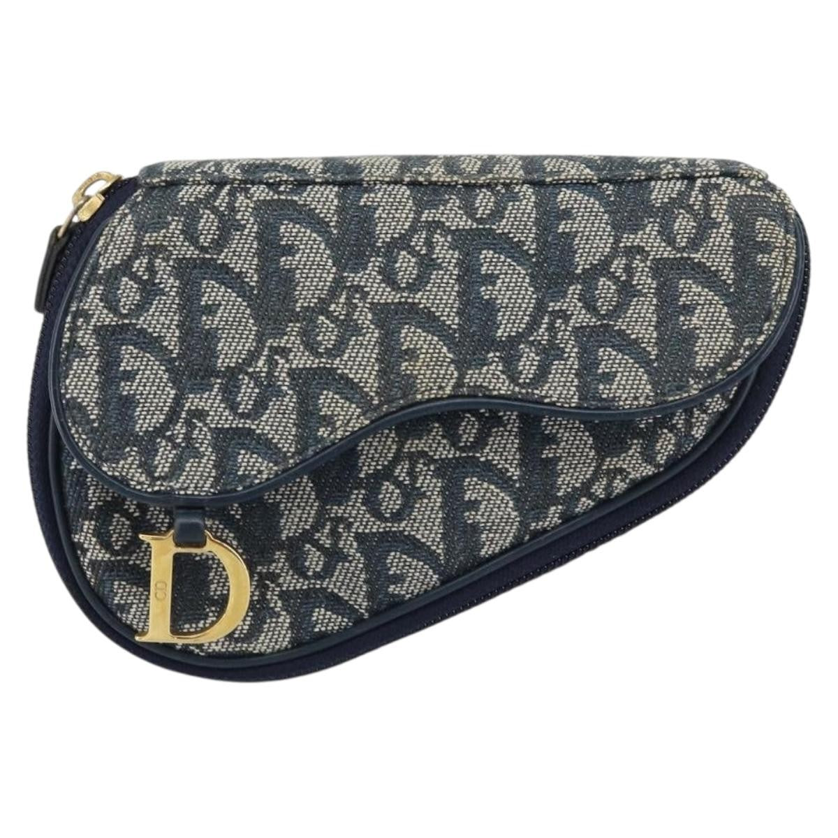 Christian Dior Vintage Saddle Coin Purse Diorissimo Canvas Navy Canvas Clutche & Pouche Bag (Pre-Owned)