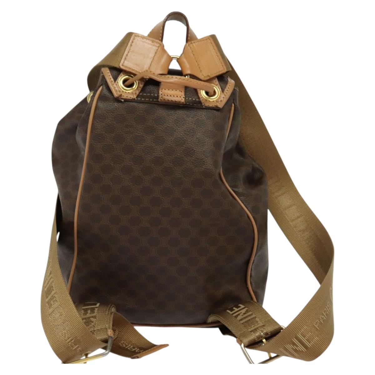 Celine Vintage Macadam Backpack Canvas And Leather Brown Canvas Backpack Bag (Pre-Owned)