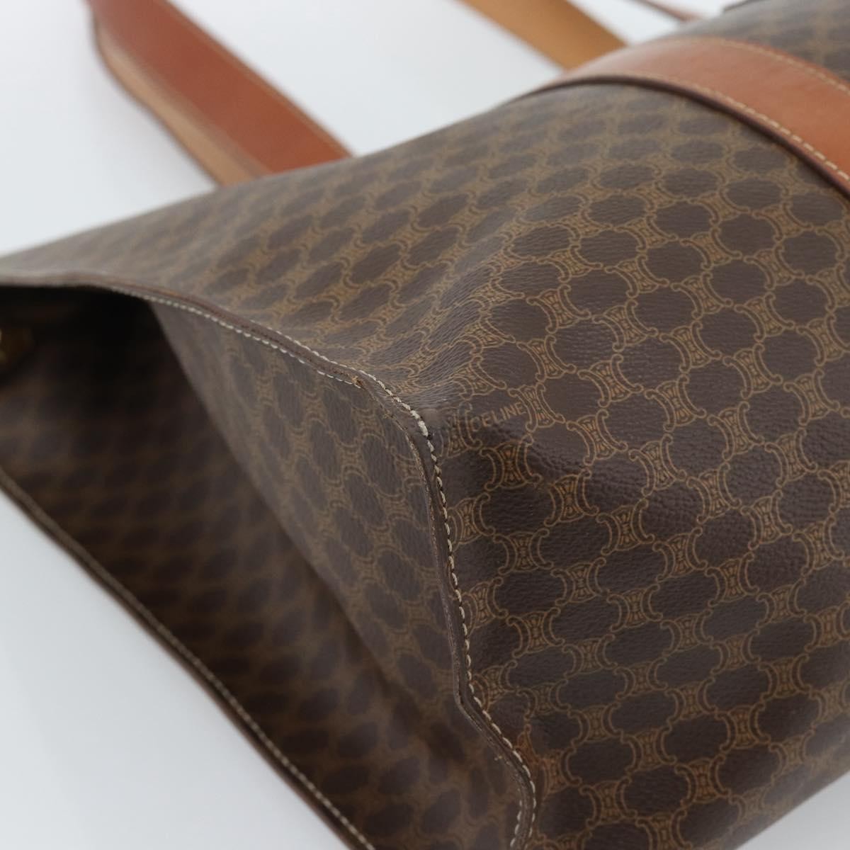 Celine Vintage Macadam Shopper Tote Coated Canvas Brown Canvas Tote Bag Bag (Pre-Owned)