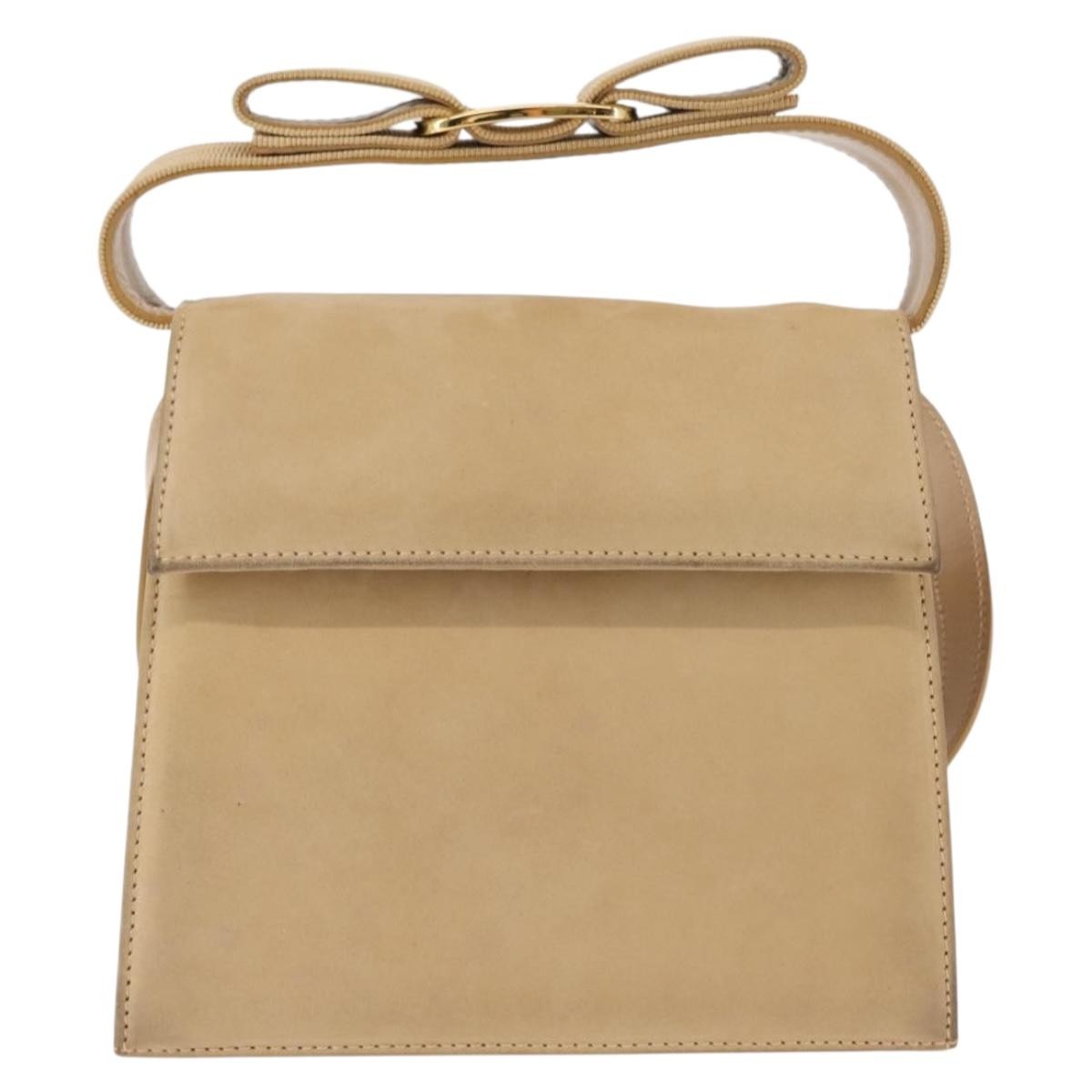 Salvatore Ferragamo Vala Handbag Suede Beige Suede Handbag (Pre-Owned)