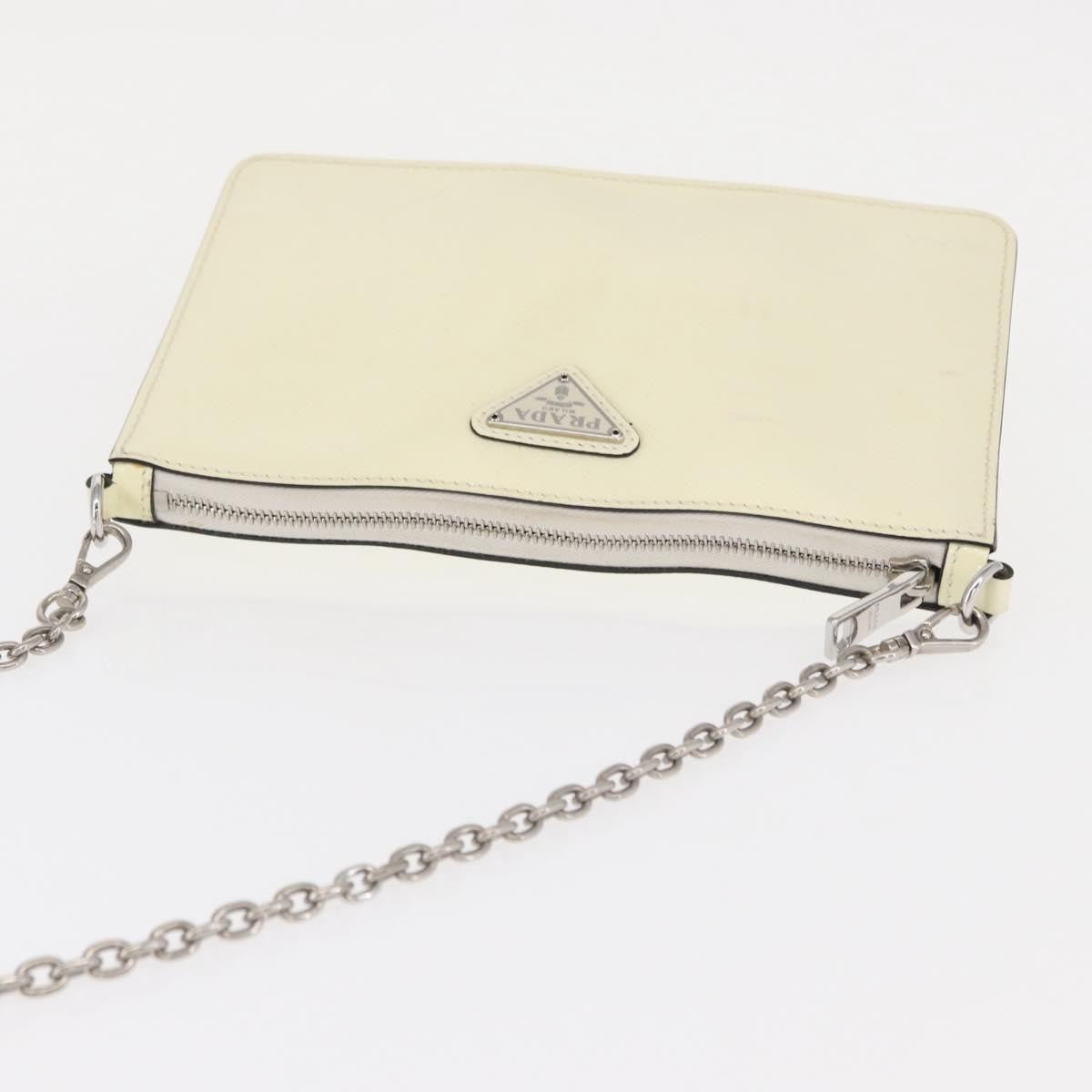 Prada Chain Crossbody Bag Vernice Saffiano Leather White Leather Shoulder Bag Bag (Pre-Owned)