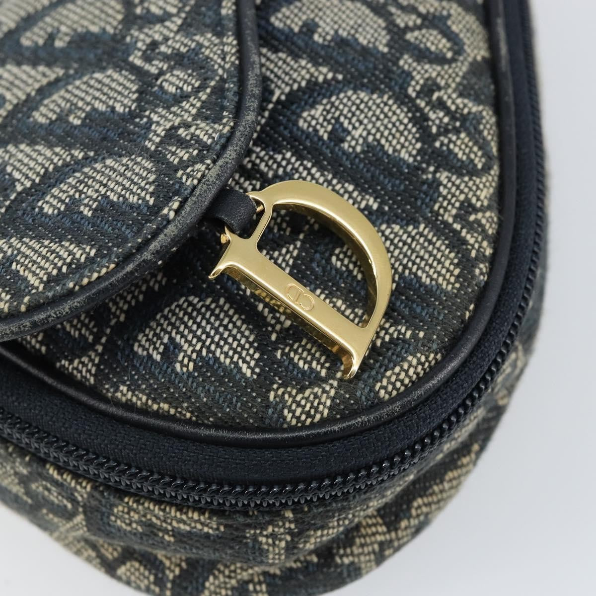 Christian Dior Vintage Saddle Coin Purse Diorissimo Canvas Blue Canvas Clutche & Pouche Bag (Pre-Owned)