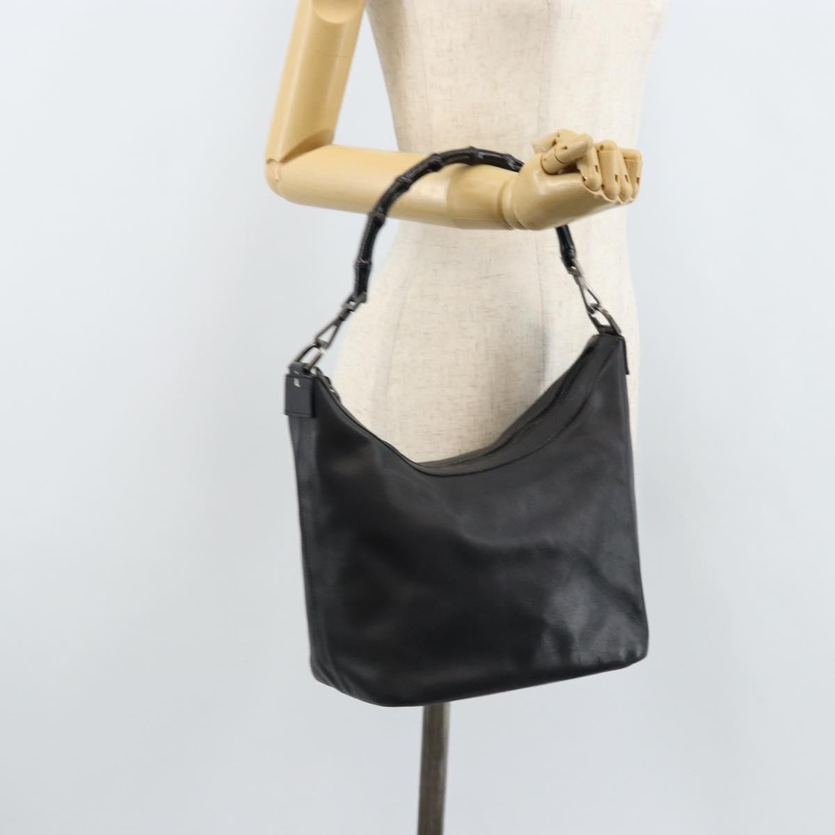 Gucci Vintage Bamboo Hobo Leather Black Leather Handbag (Pre-Owned)