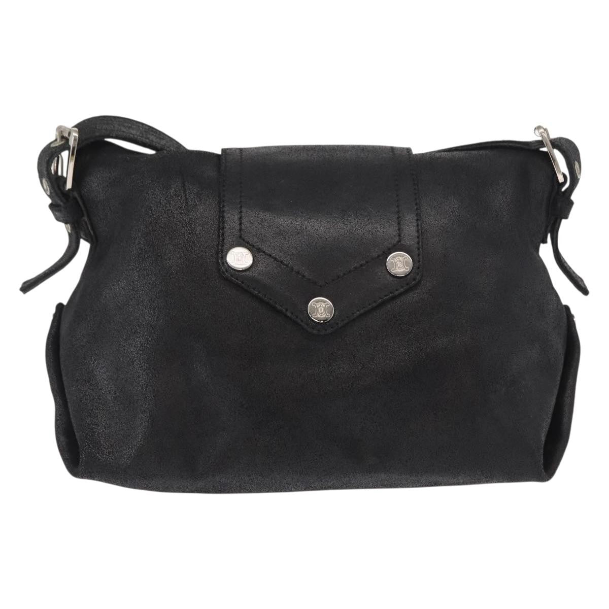 Celine Vintage Shoulder Bag Leather Black Leather Shoulder Bag Bag (Pre-Owned)