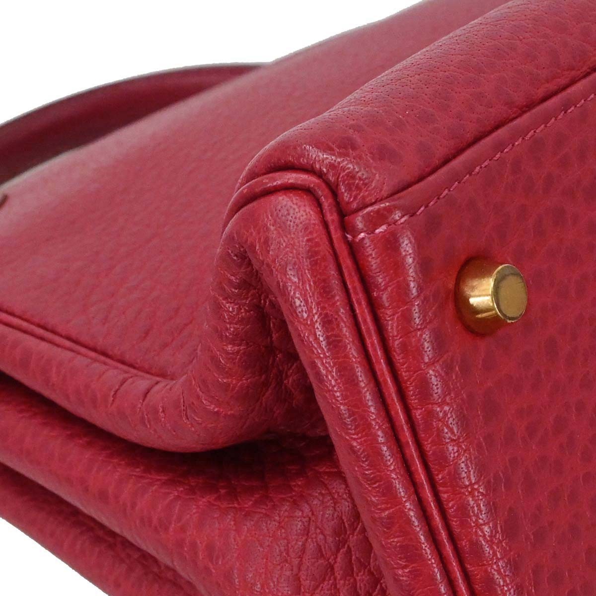 Hermes Kelly Handbag Red Clemence With Gold Hardware Red Leather Handbag (Pre-Owned)