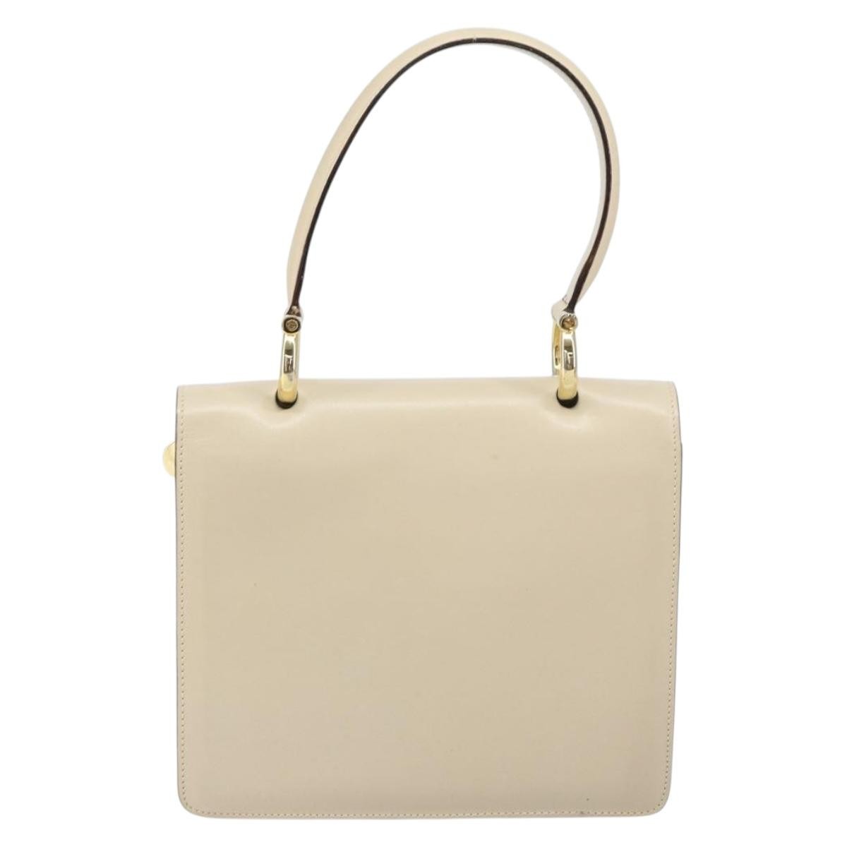 Celine Vintage Top Handle Bag Glazed Leather Ecru Leather Handbag (Pre-Owned)