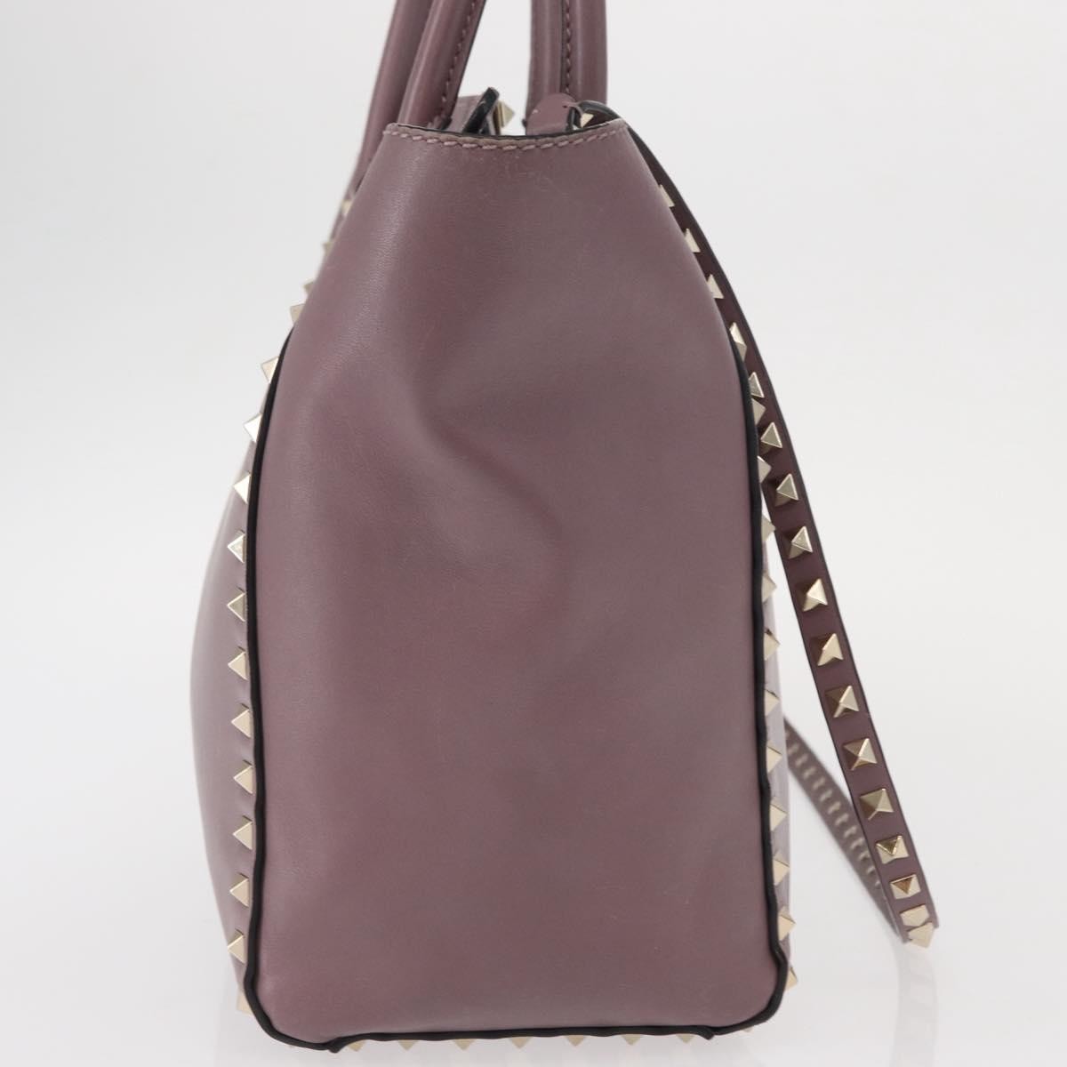 Valentino Garavani Rockstud Tote Rigid Leather Purple Leather Handbag (Pre-Owned)