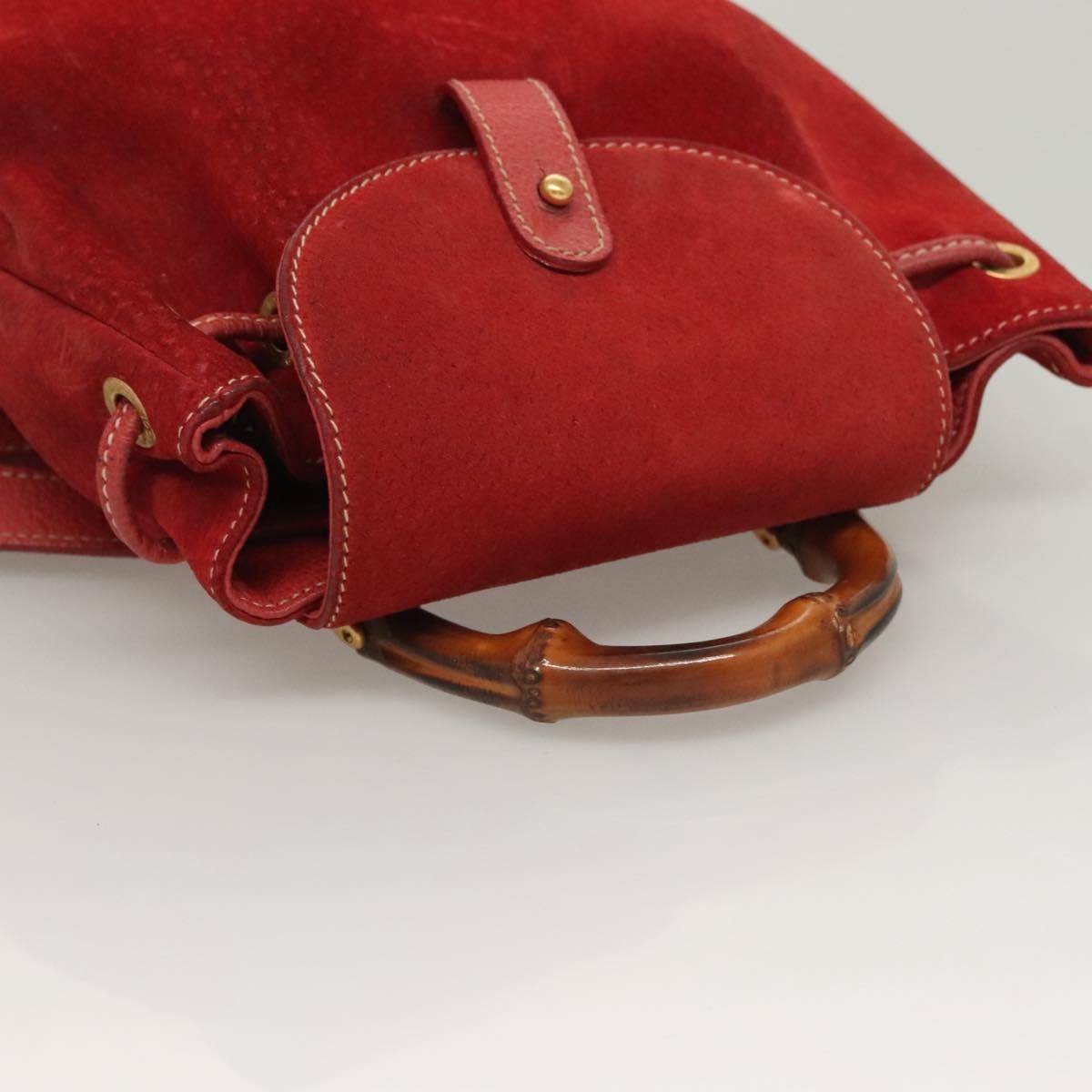 Gucci Vintage Bamboo Backpack Suede Red Suede Backpack Bag (Pre-Owned)