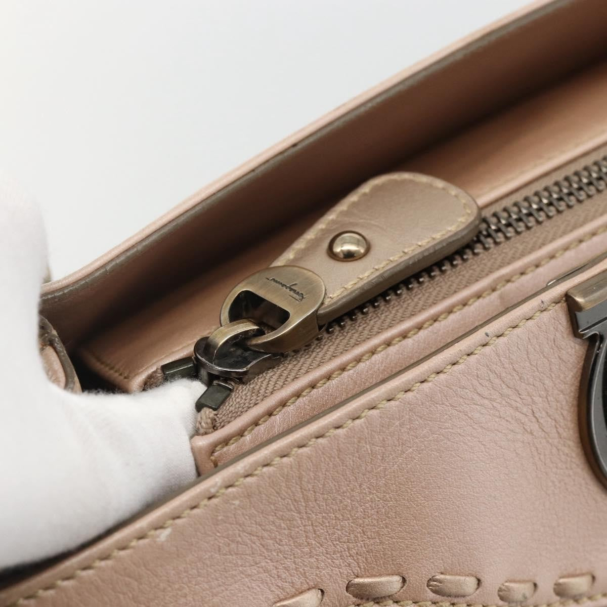 Salvatore Ferragamo Gancini Handbag Leather Beige Leather Handbag (Pre-Owned)