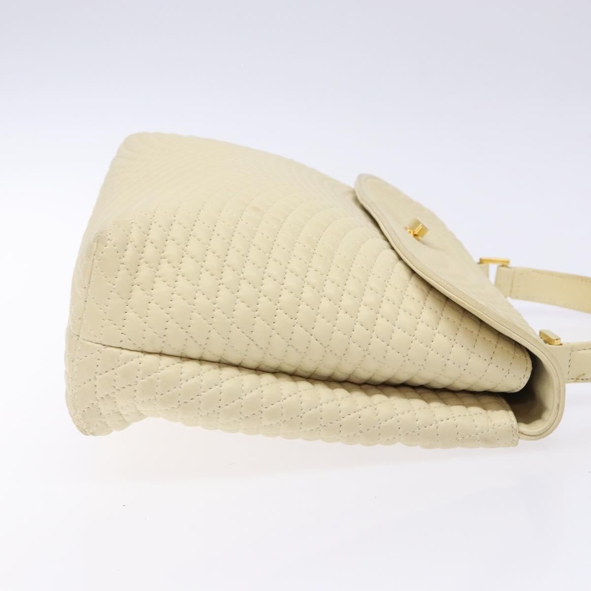 Bally Vintage Flap Handbag Quilted Leather Ecru Leather Handbag (Pre-Owned)