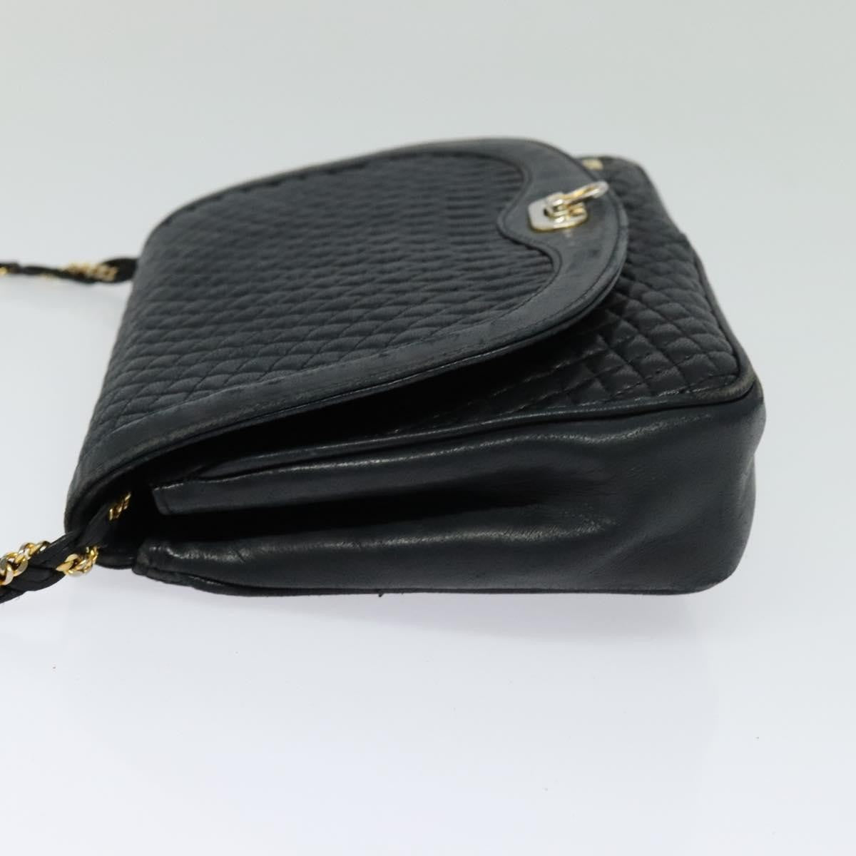 Bally Vintage Chain Shoulder Bag Quilted Leather Navy Leather Shoulder Bag Bag (Pre-Owned)