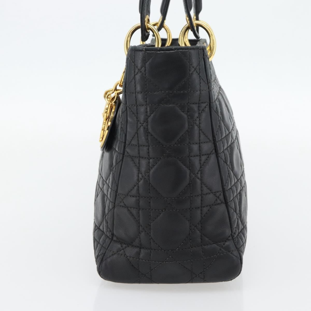 Christian Dior Lady Dior Bag Leather Black Leather Handbag (Pre-Owned)