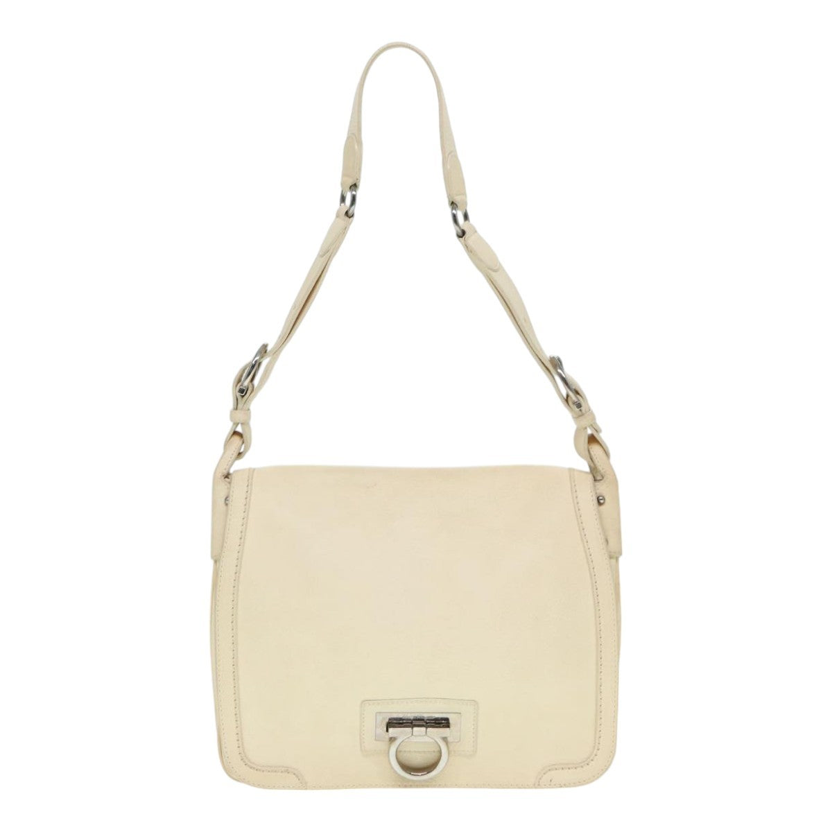 Salvatore Ferragamo Gancini Shoulder Bag Leather White Leather Handbag (Pre-Owned)