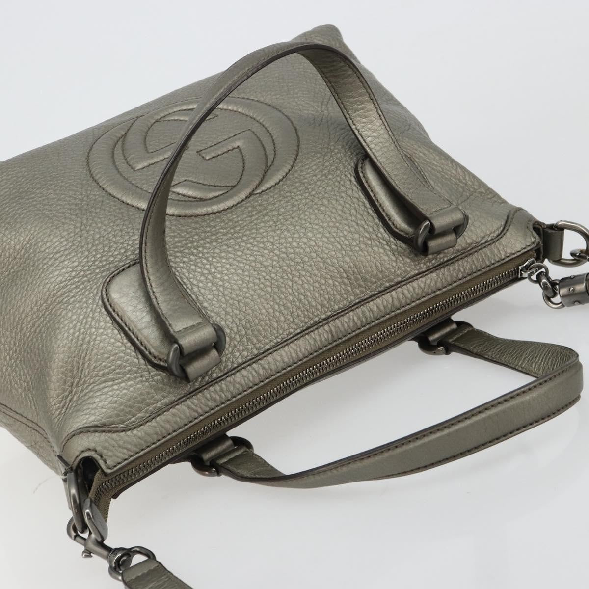 Gucci Soho Convertible Top Handle Bag Leather Silver Leather Handbag (Pre-Owned)