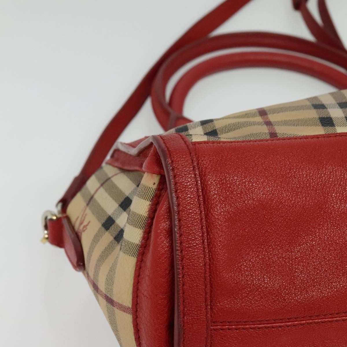 Burberry Pilgrim Satchel Haymarket Coated Canvas Beige Canvas Handbag (Pre-Owned)