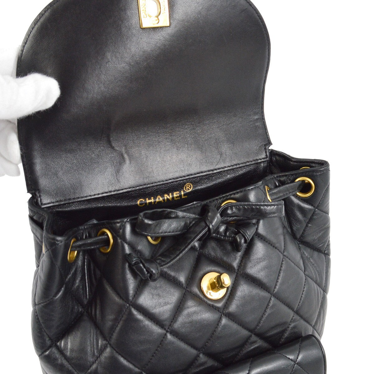 Chanel Duma Drawstring Backpack Quilted Leather Black Leather Backpack Bag (Pre-Owned)
