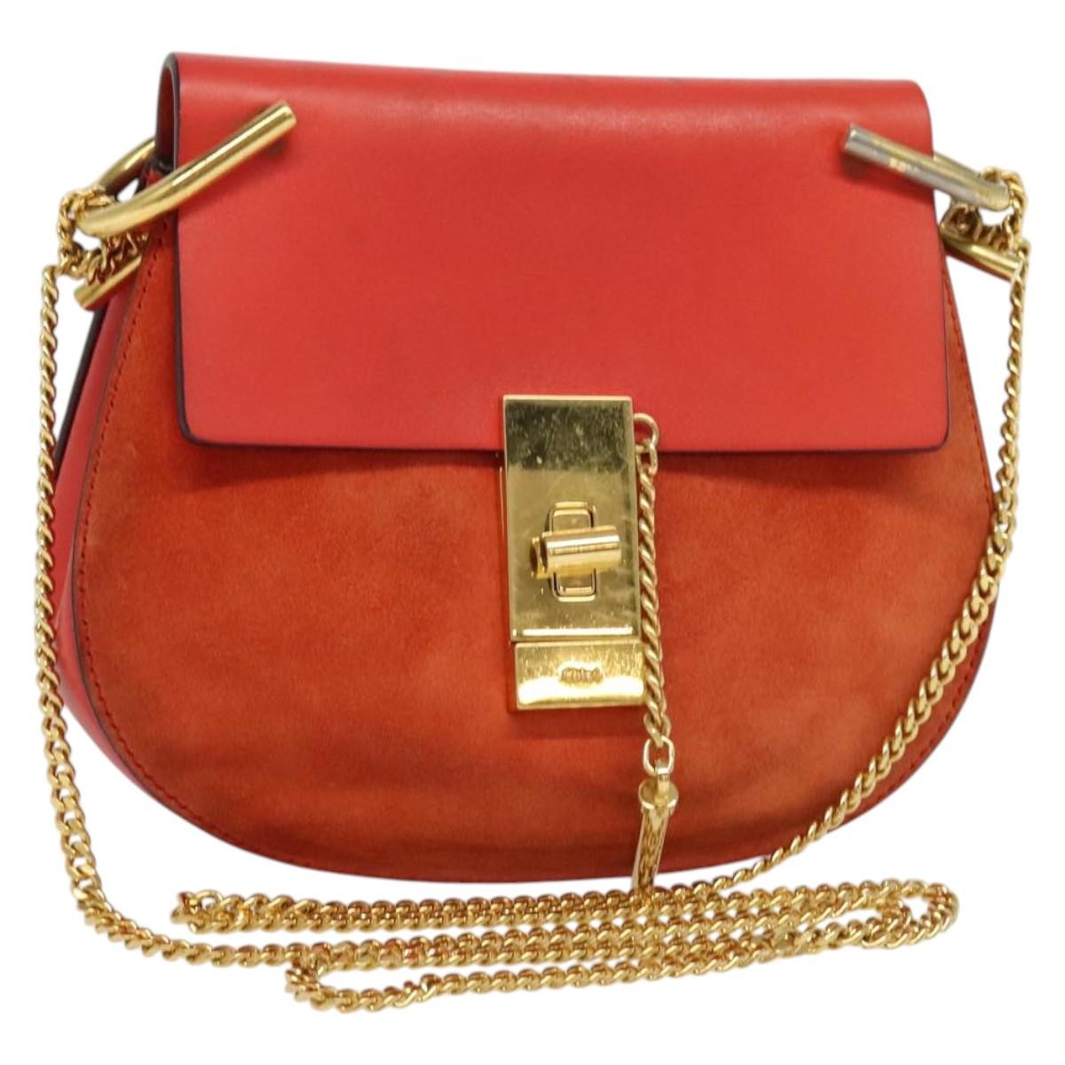 Chloe Drew Crossbody Bag Leather And Suede Red Suede Shoulder Bag Bag (Pre-Owned)
