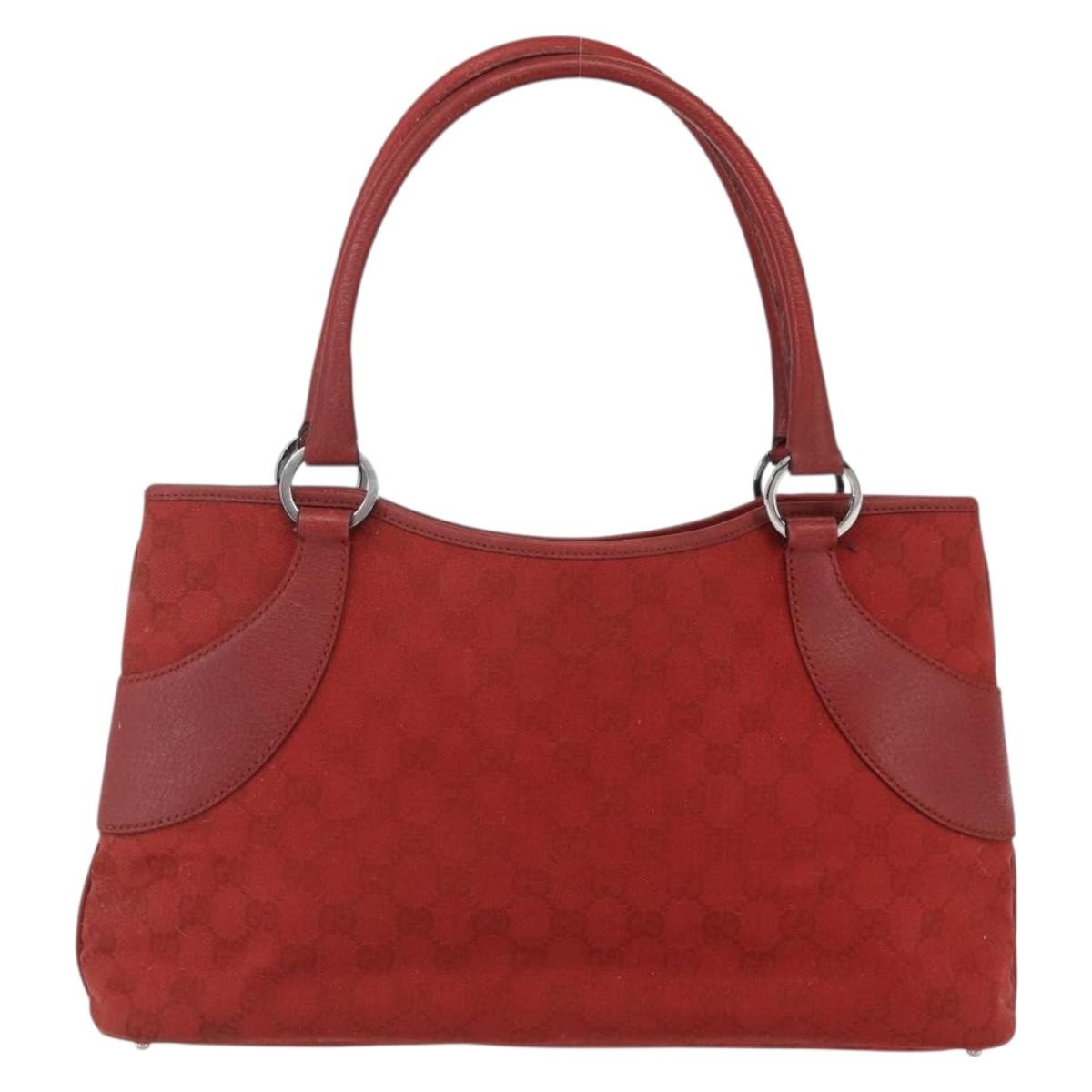 Gucci Vintage Ring Tote Gg Canvas With Leather Red Canvas Handbag (Pre-Owned)
