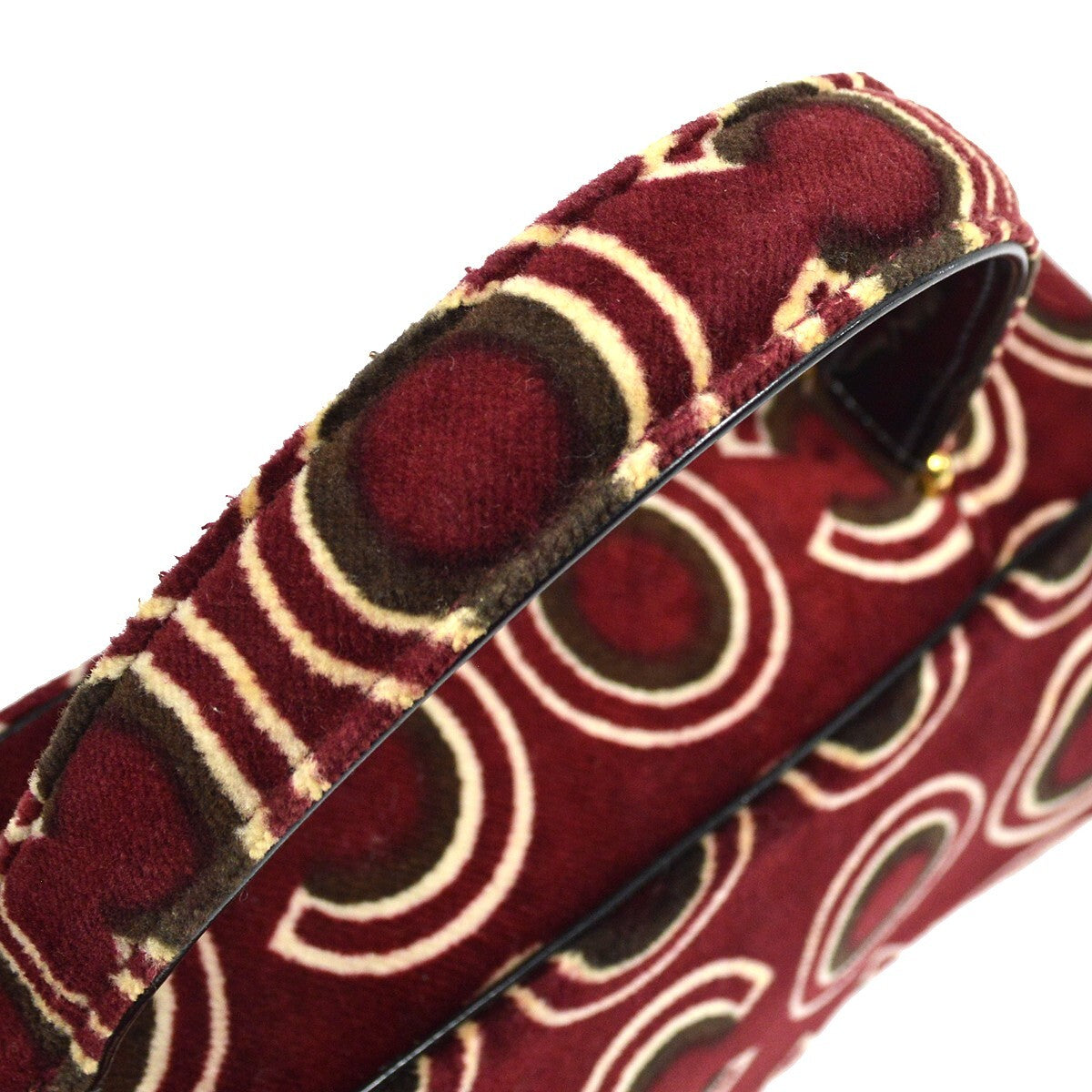 Chanel Cc Top Handle Bag Coco Print Velvet Burgundy Velvet Handbag (Pre-Owned)