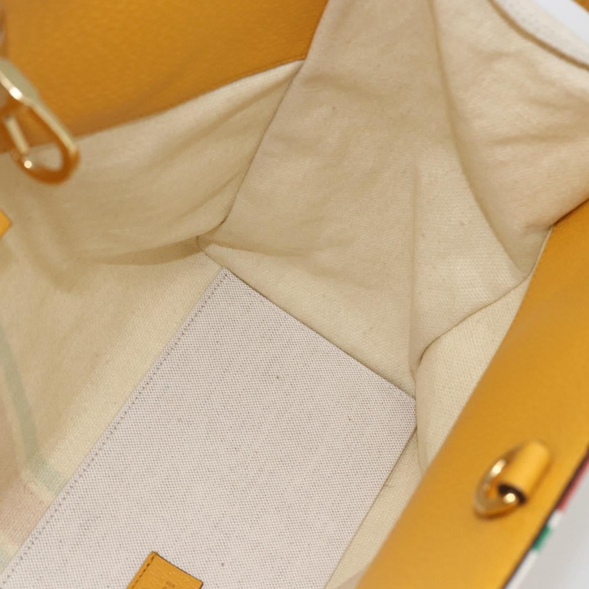 Gucci Foldable Web Tote Canvas With Leather Beige Canvas Tote Bag Bag (Pre-Owned)