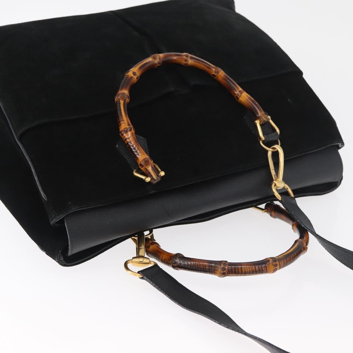 Gucci Bamboo Tote Bag Suede Black Suede Tote Bag Bag (Pre-Owned)