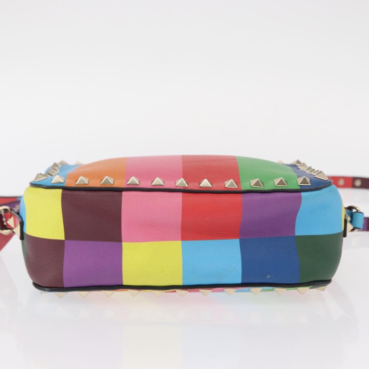 Valentino Garavani Rockstud 1973 Camera Crossbody Bag Striped Leather Gold Leather Shoulder Bag Bag (Pre-Owned)