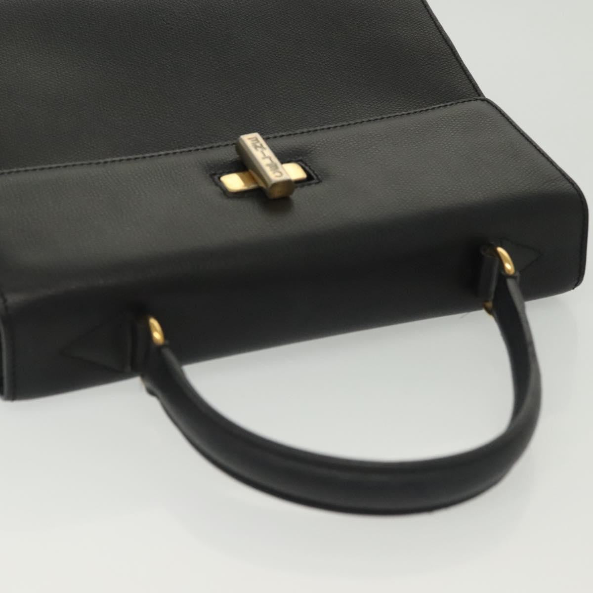 Celine Vintage Convertible Turnlock Top Handle Bag Leather Black Leather Bag (Pre-Owned)