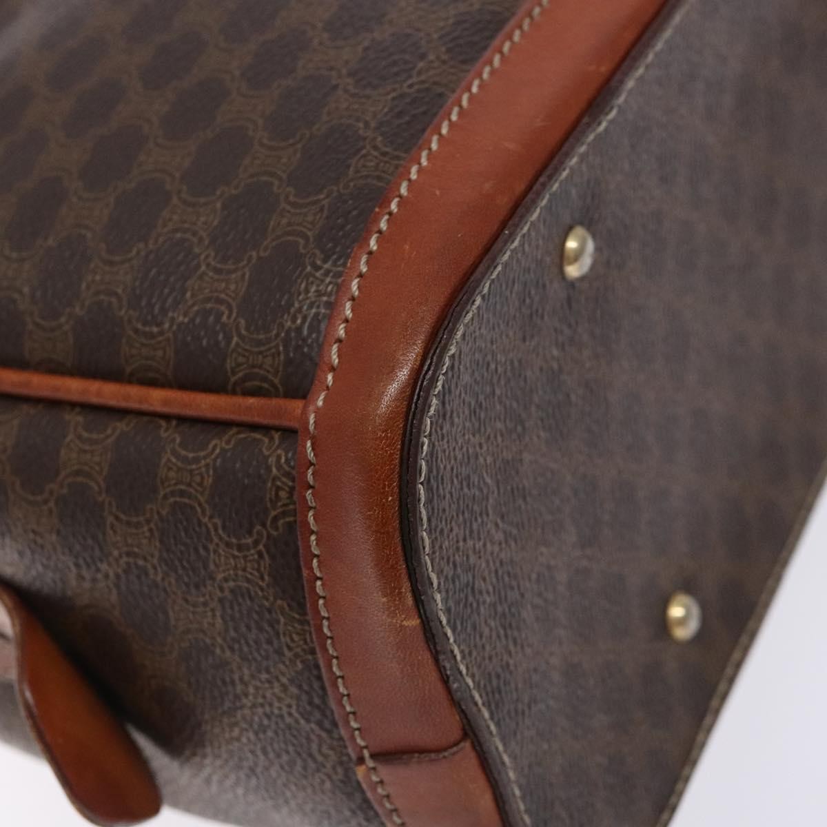 Celine Macadam Handbag Macadam With Leather Brown Canvas Handbag (Pre-Owned)